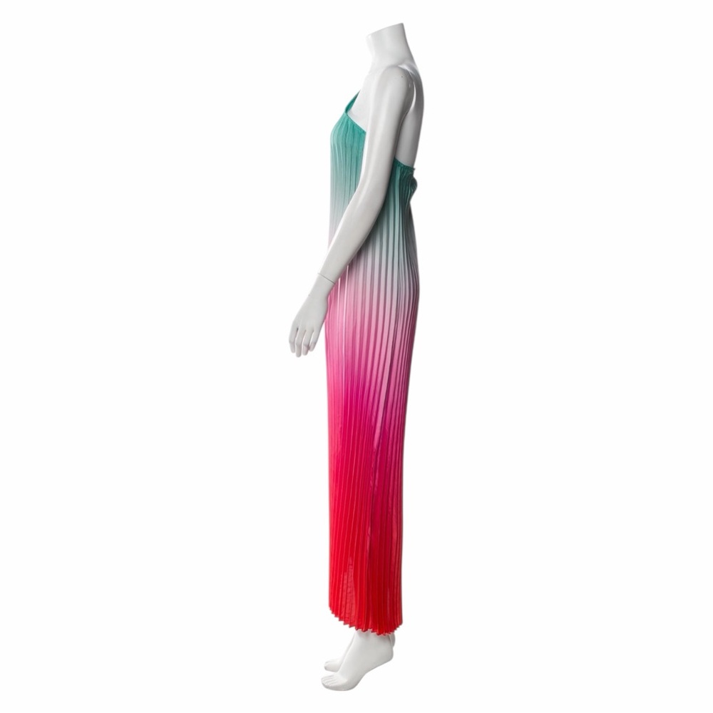 Nicole Miller Ombré One-Shoulder Pleated Maxi Dress Teal Pink– Size M - Picture 4 of 8